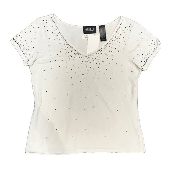 S | Studio Rhinestone white top - Picture 2 of 4